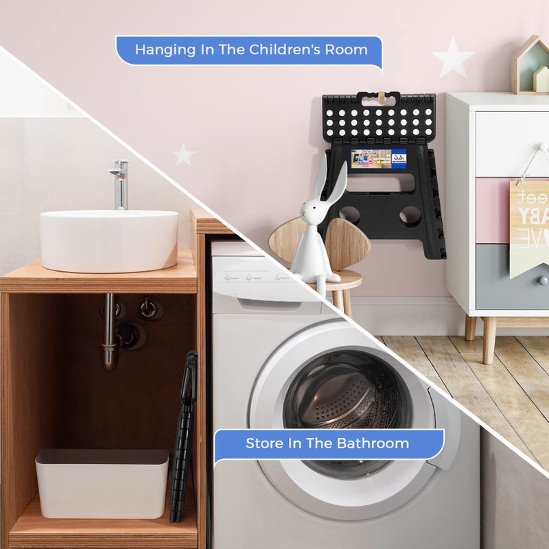 ACKO 2PACK Folding Step Stool - 13" Height Premium Heavy Duty Foldable Stool for Kids and Adults, Kitchen Garden Bathroom Stepping Stool (Black, 2PACK) - Image 5